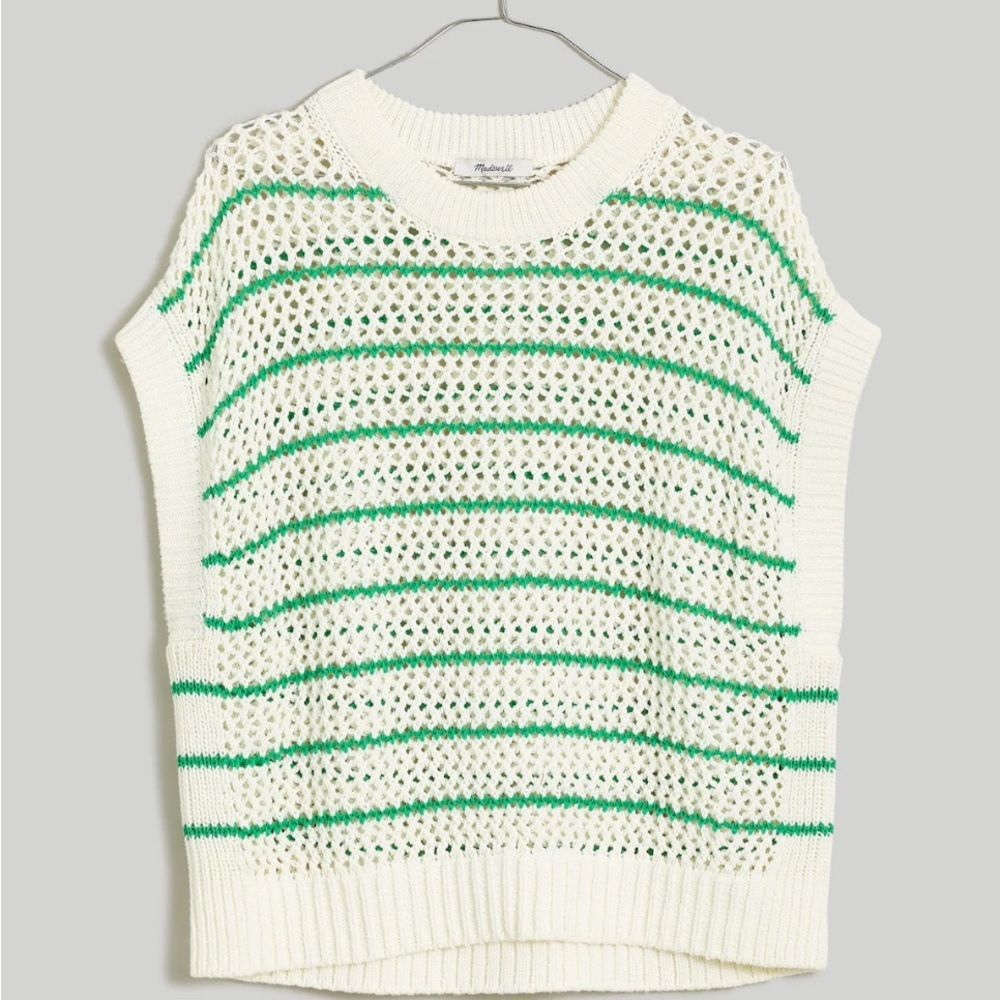 Madewell White and Green Striped Sweater